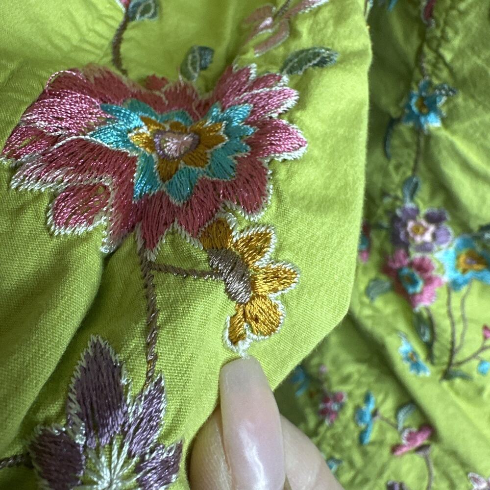 Johnny Was Green Floral Embroidered Button Up Jacket XS Y2K Cottagecore Boho - Picture 7 of 16